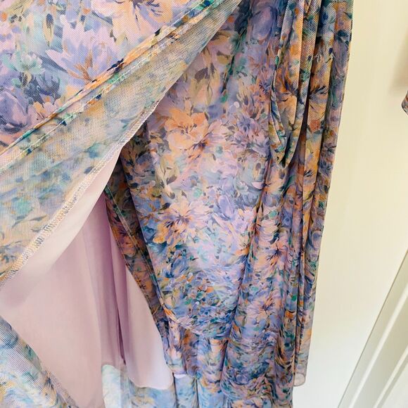 NWT LAUNDRY by SHELLI SEGAL Multi Color Floral Romantic Mesh Wrap Dress Size 16 - Picture 5 of 11
